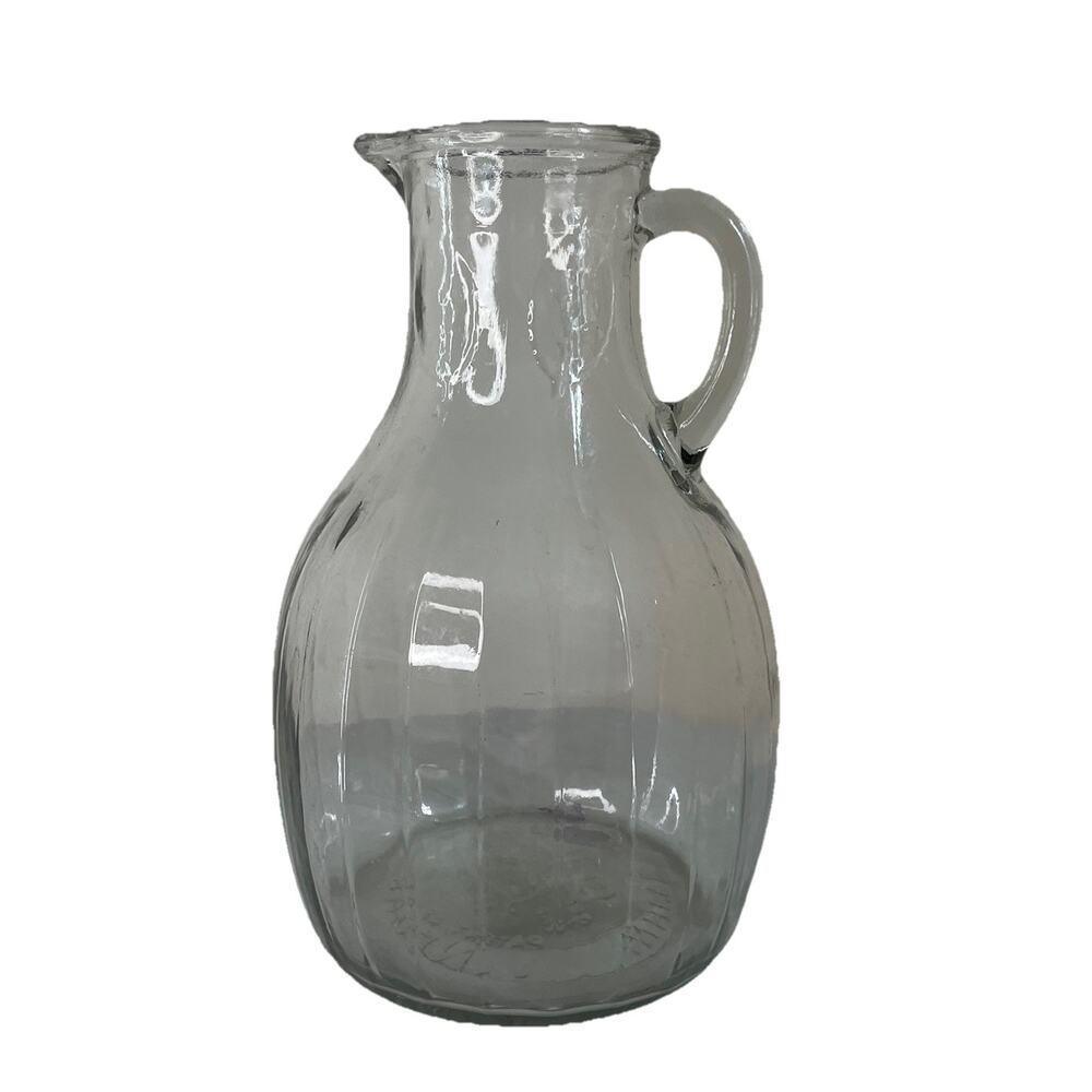 VTG 30s White House Vinegar Ribbed Glass Pitcher Jug Leaf Pattern #679-7 Handle